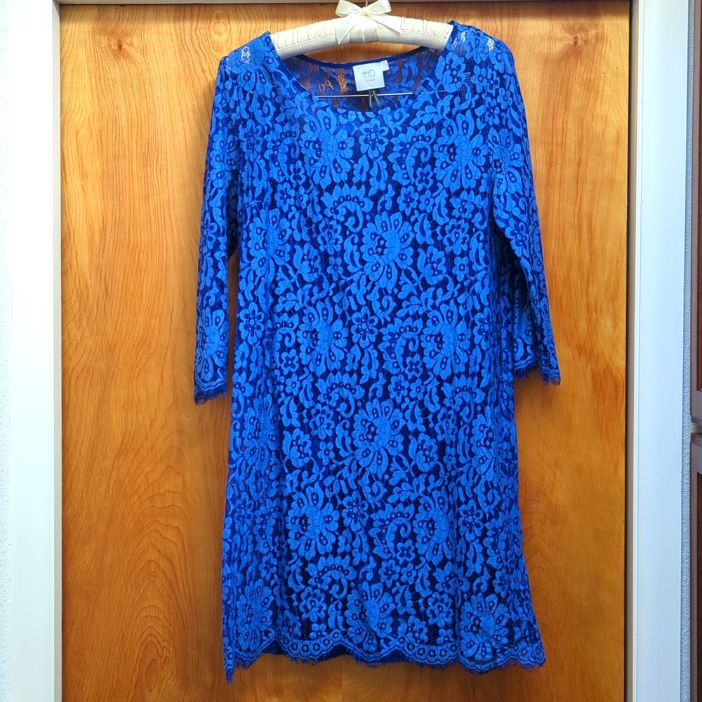Anthropologie HD in Paris Blue Lace Spring Dress
